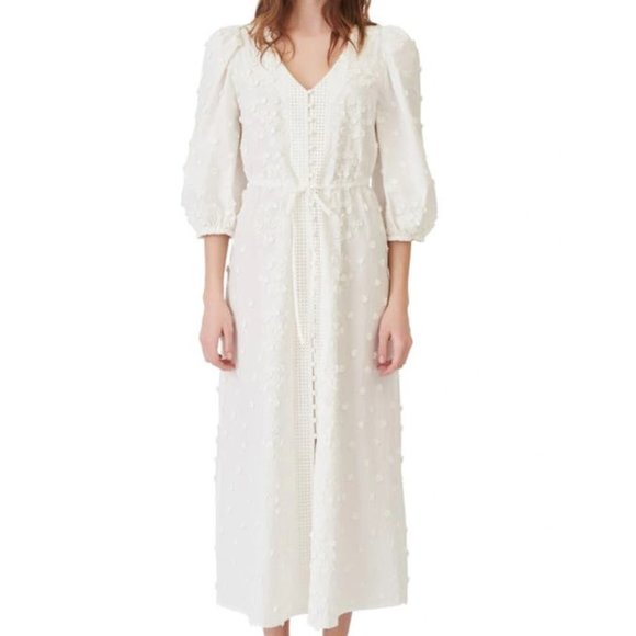 MAJE Roxitane floral-embroidered organic-cotton midi dress Size 34 - Picture 1 of 14